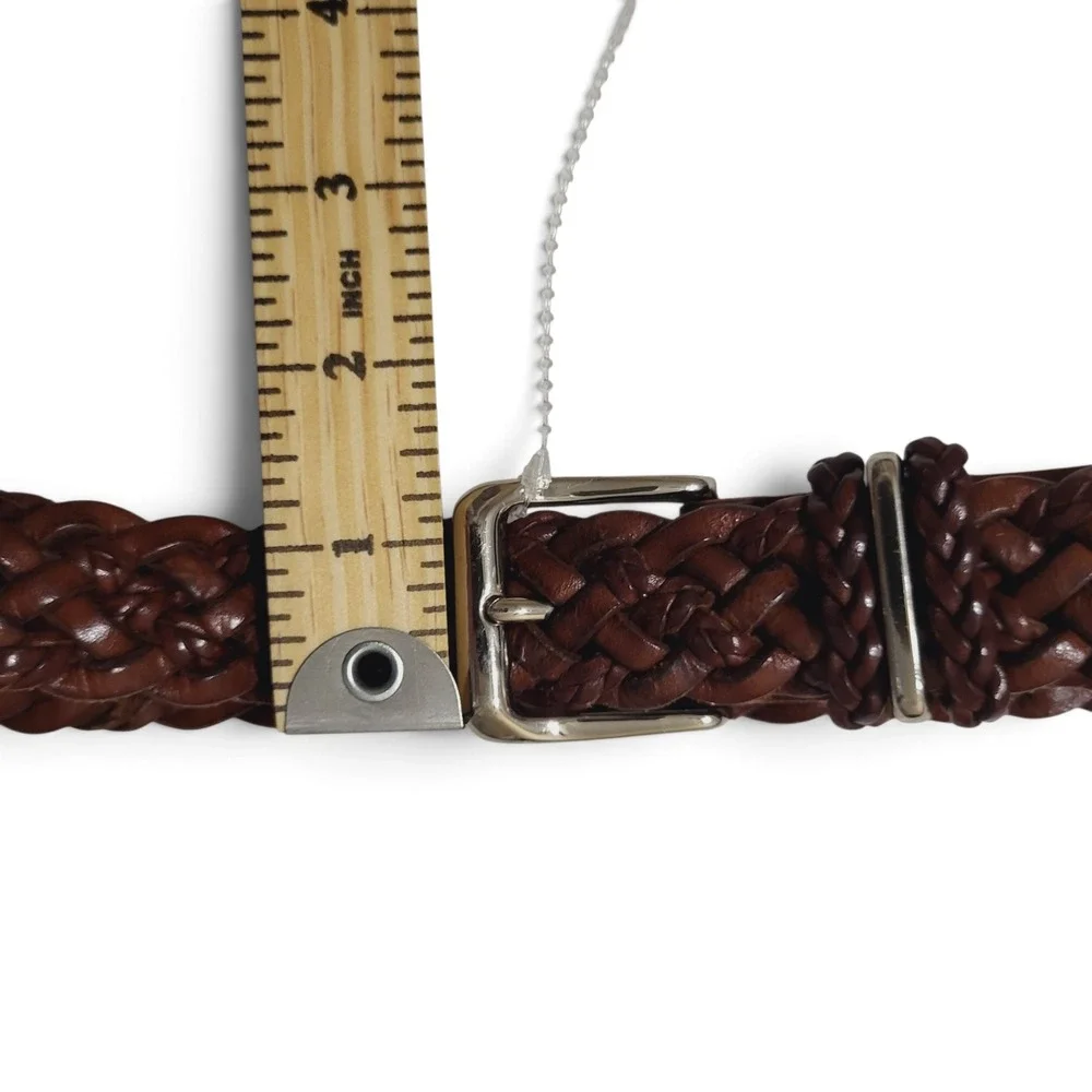 Talbots Women S Brown Braided Leather Belt Solid Brass Buckle  Equestrian Boho